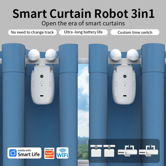 Smart Wi-Fi Curtain Controller (1/2 PC) No-Install Required, App Control, Timer & Light Sensor, Compatible with Roman Rod