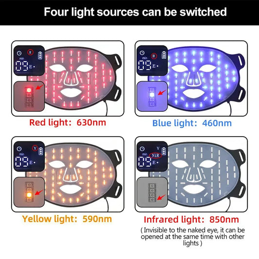4-Color Silicone LED Face Mask: Red Light + Infrared Therapy for Skin Brightening