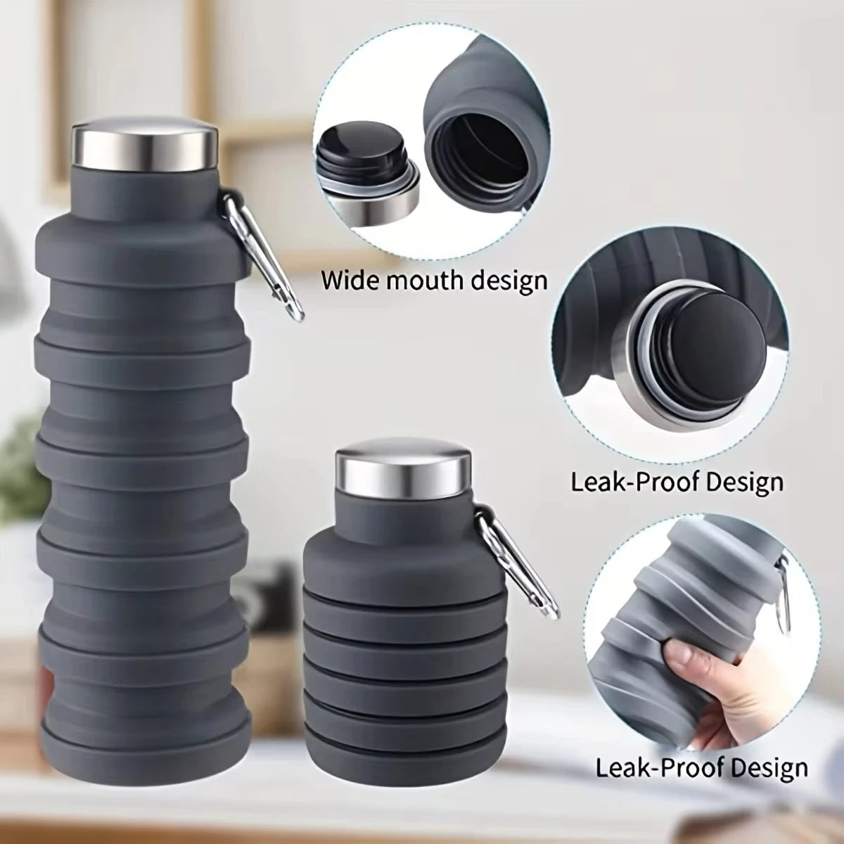 1pc Collapsible Water Bottle - Reusable BPA-Free Silicone Foldable Bottle for Outdoor Hiking, Mountaineering & Travel