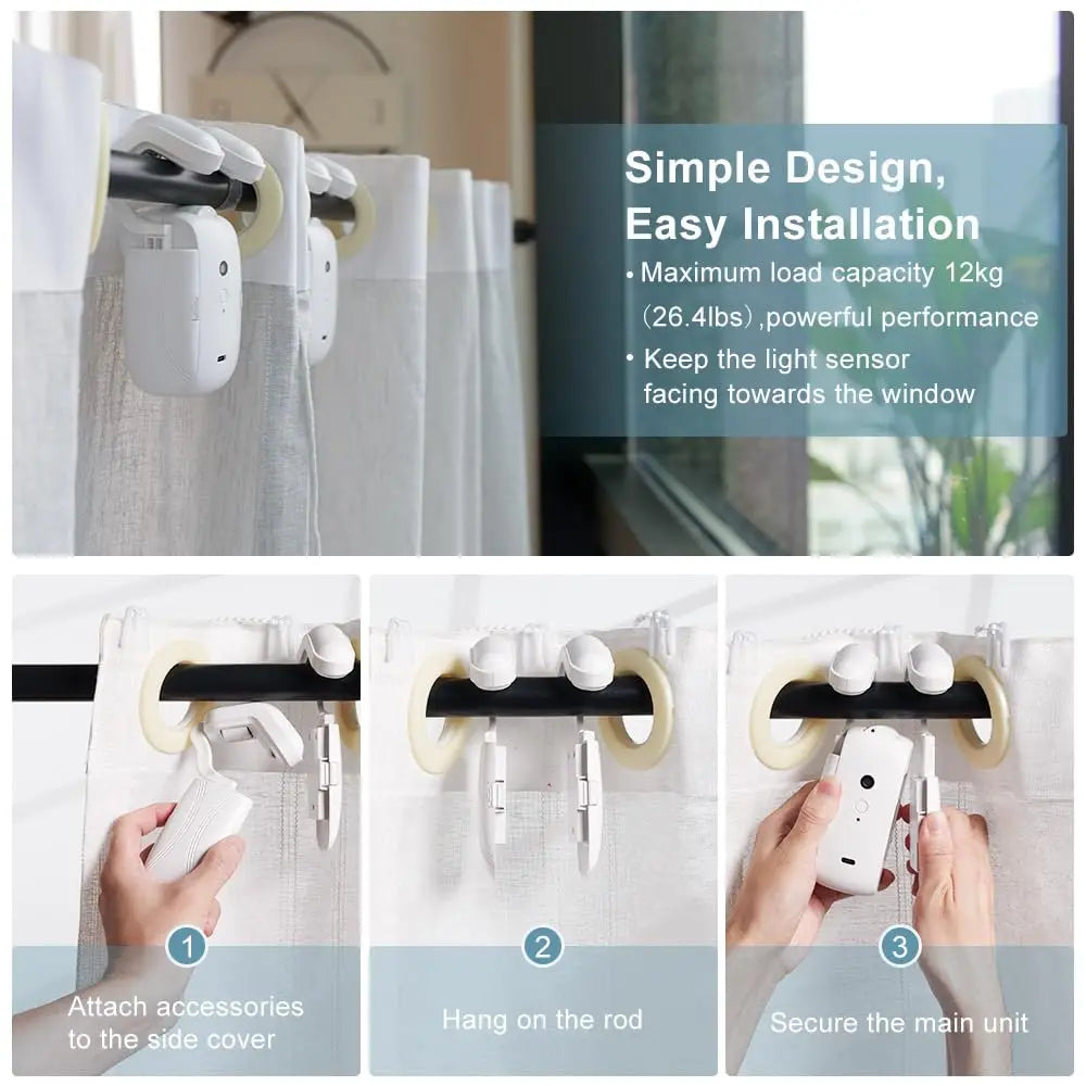 Smart Wi-Fi Curtain Controller (1/2 PC) No-Install Required, App Control, Timer & Light Sensor, Compatible with Roman Rod