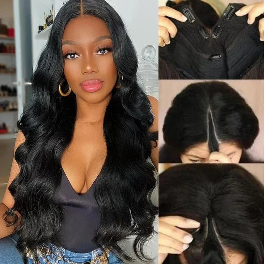 U-V Part Wig & Body Wave Human Hair Wigs - No Leave Out, No Glue - Brazilian Remy