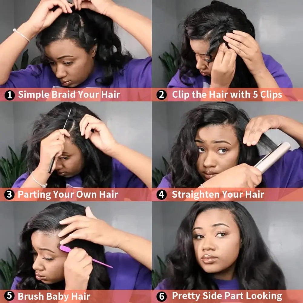U-V Part Wig & Body Wave Human Hair Wigs - No Leave Out, No Glue - Brazilian Remy