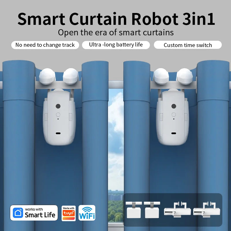 Smart Wi-Fi Curtain Controller (1/2 PC) No-Install Required, App Control, Timer & Light Sensor, Compatible with Roman Rod