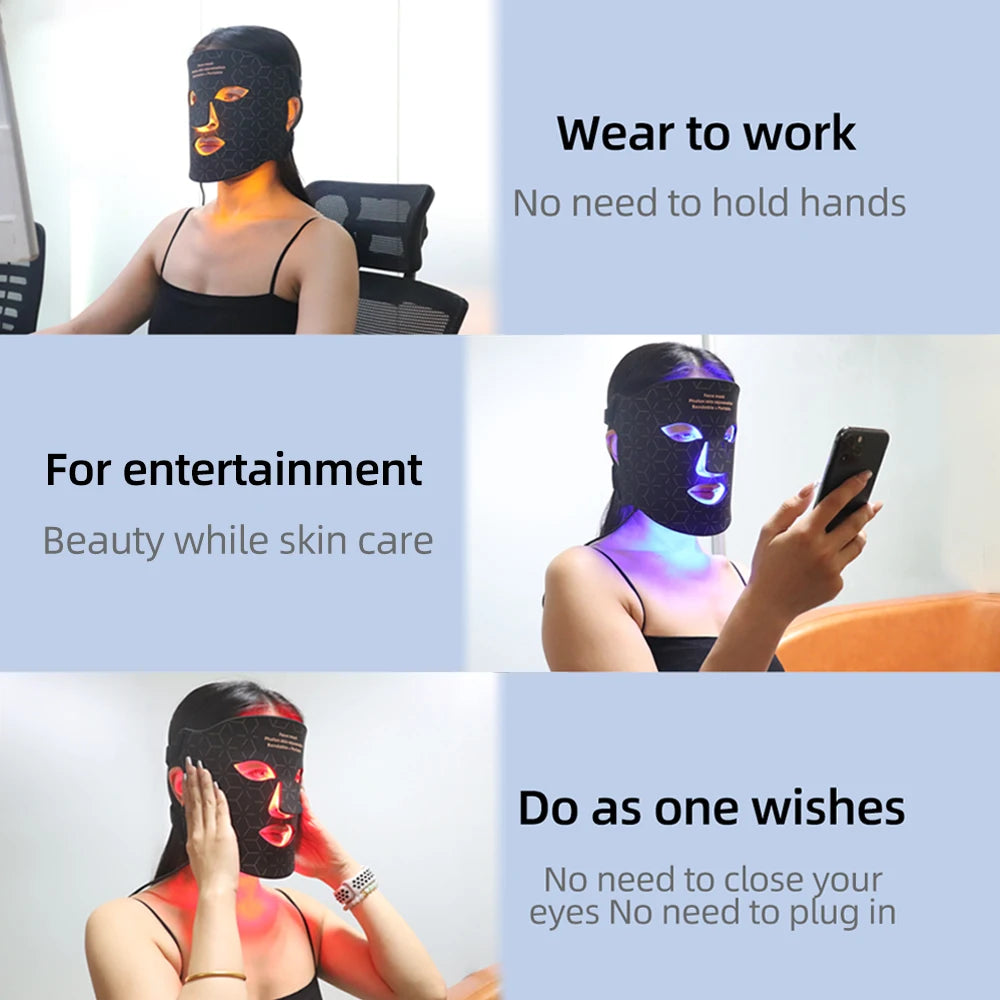 4-Color Silicone LED Face Mask: Red Light + Infrared Therapy for Skin Brightening