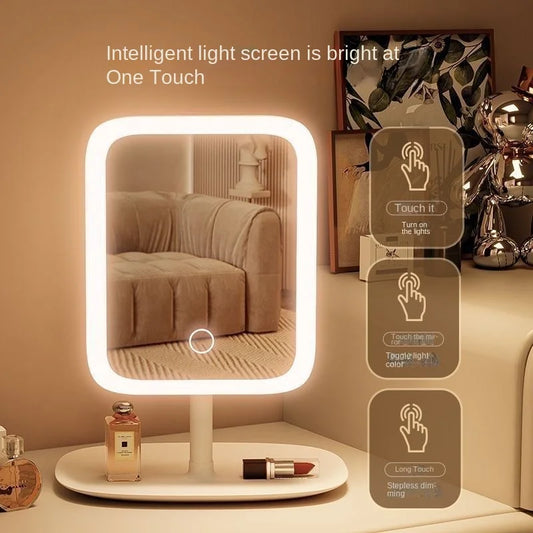 3-Color LED Vanity Mirror (Rechargeable) with Dimmable Touch Lights – Travel-Friendly Makeup Mirror for Home