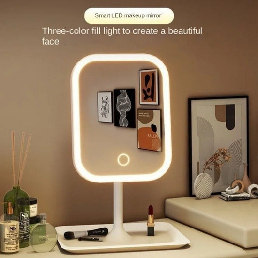 3-Color LED Vanity Mirror (Rechargeable) with Dimmable Touch Lights – Travel-Friendly Makeup Mirror for Home