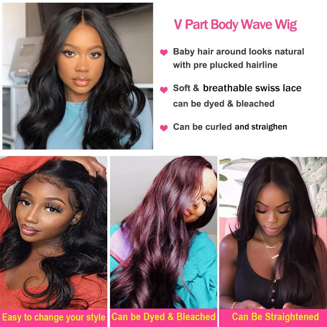 U-V Part Wig & Body Wave Human Hair Wigs - No Leave Out, No Glue - Brazilian Remy