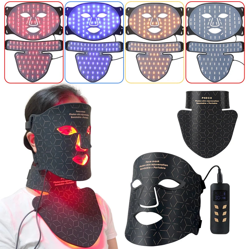 4-Color Silicone LED Face Mask: Red Light + Infrared Therapy for Skin Brightening