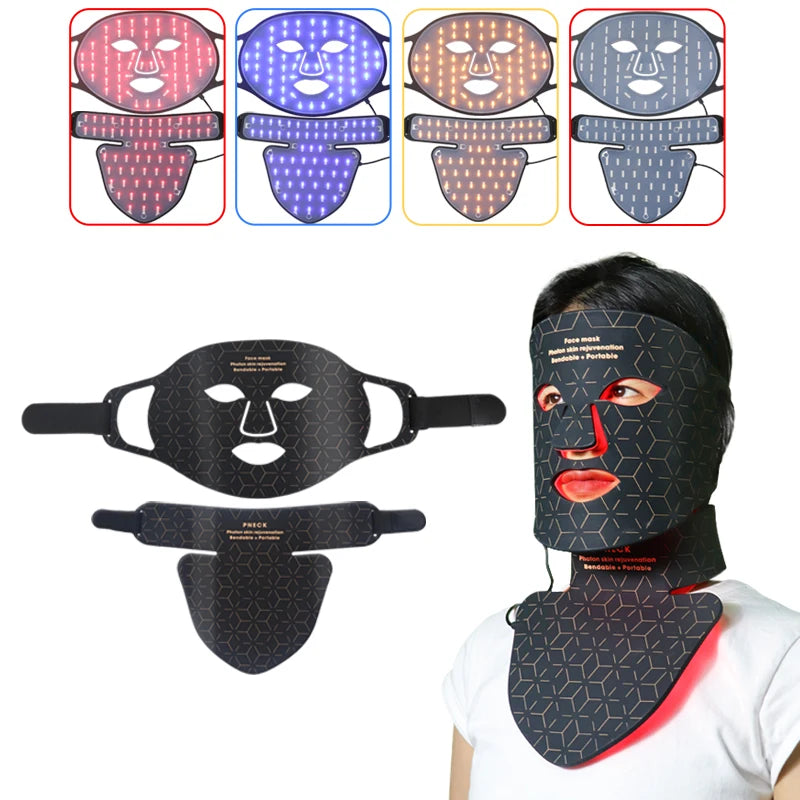 4-Color Silicone LED Face Mask: Red Light + Infrared Therapy for Skin Brightening