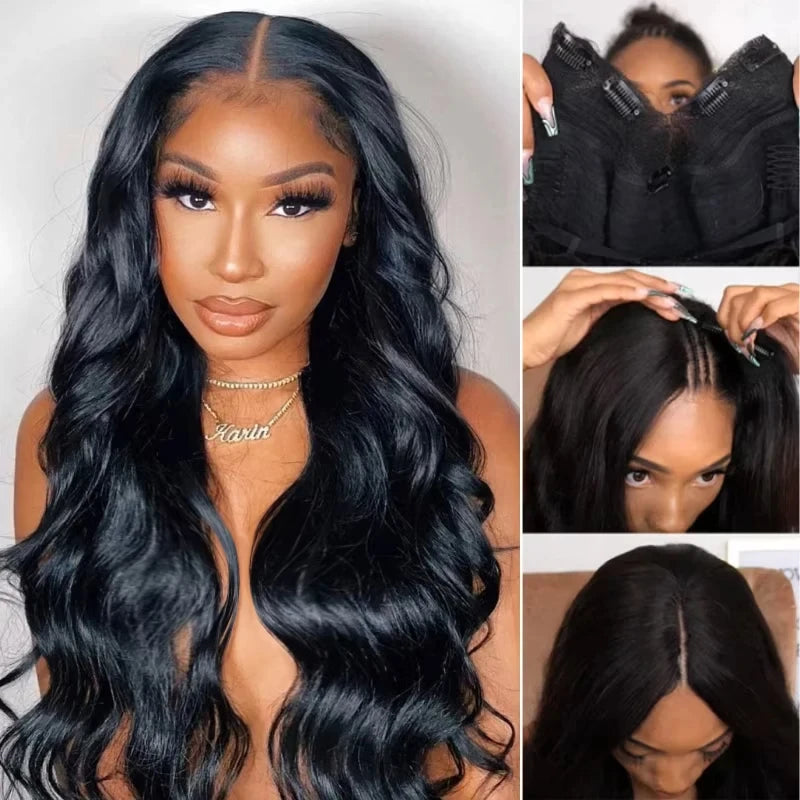U-V Part Wig & Body Wave Human Hair Wigs - No Leave Out, No Glue - Brazilian Remy