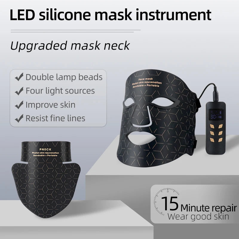 4-Color Silicone LED Face Mask: Red Light + Infrared Therapy for Skin Brightening